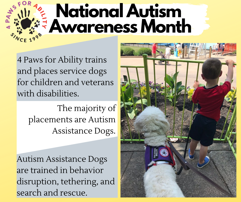 National Autism Awareness Month flyer with information about service dogs